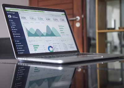 Laptop showing campaign performance charts